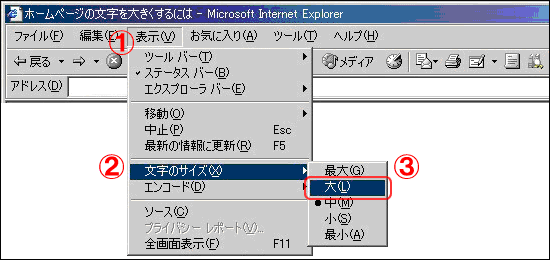 インタネットエクスプローラでの表示変更イメージ